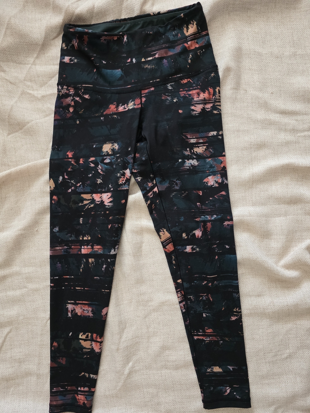 Prana Black Leggings with Teal Interior and Multicolor Accents Gym Yoga Size SM